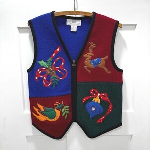 Vintage Wool Christmas vest: Small Graphic Holiday Vest boiled wool